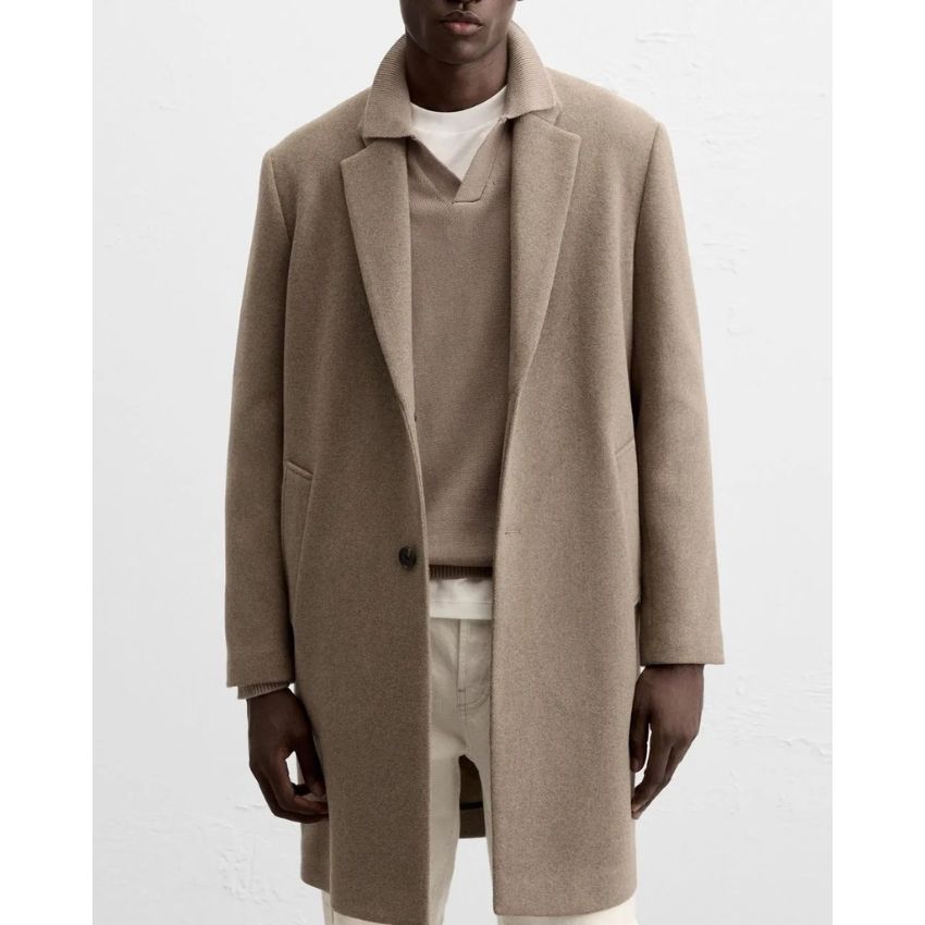 ZARA Men’s Vision Standard Fit Jacket Collar Mid-Length Wool Blend Cachet Coat Mink