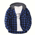 Men’s Blue Hooded Sweatshirt & Plaid Jacket — Button Front Streetwear Hoodie for Gym & Casual Wear