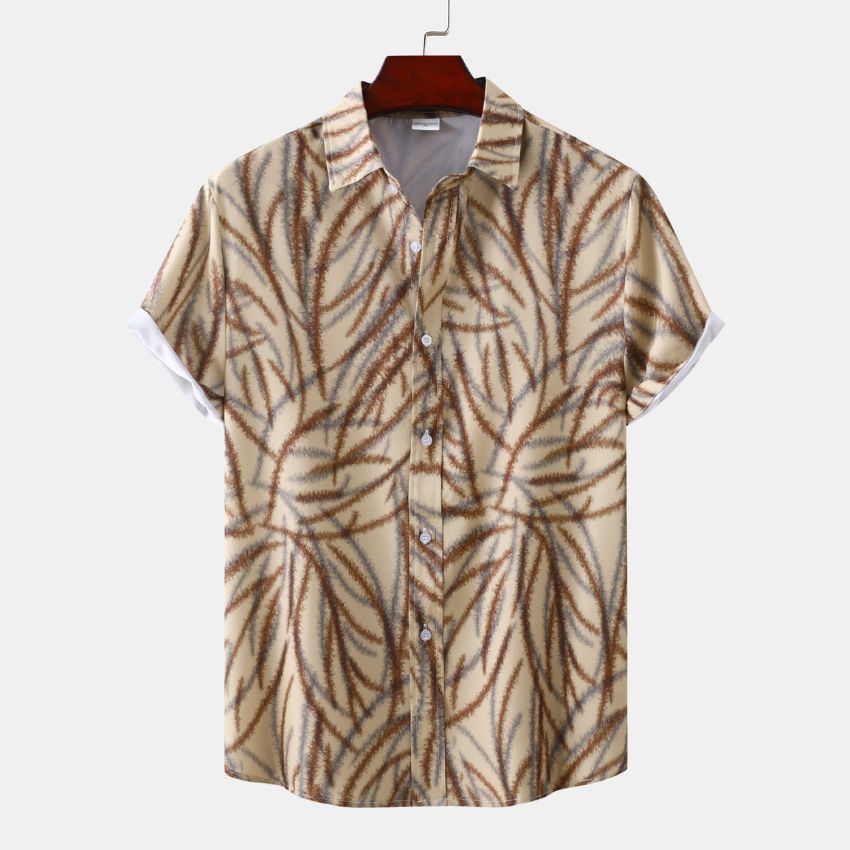 Bloom Leaf-Print Short-Sleeve Camp Shirt - Brown