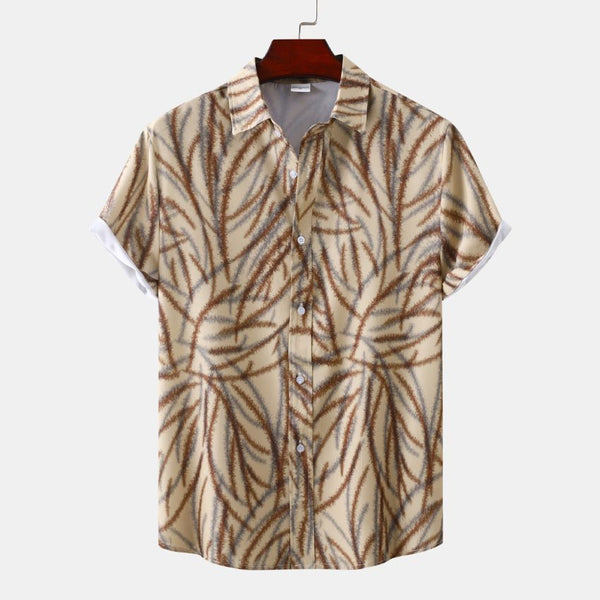 Bloom Leaf-Print Short-Sleeve Camp Shirt - Brown