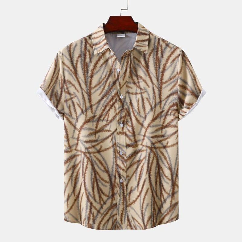 Bloom Leaf-Print Short-Sleeve Camp Shirt - Brown