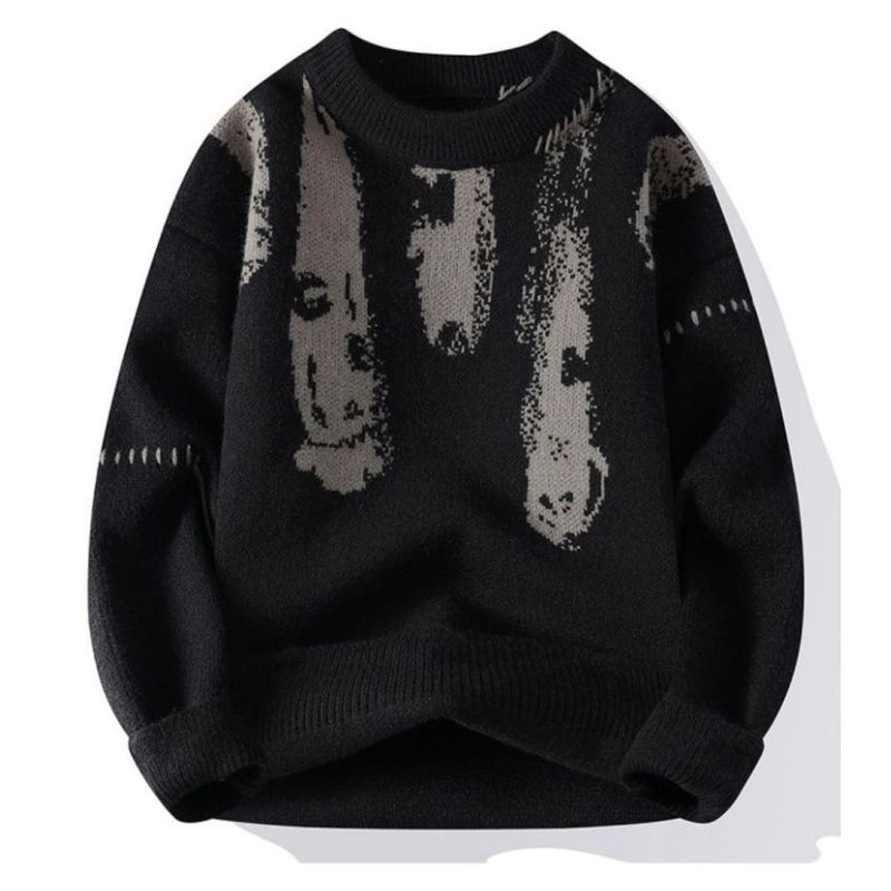 Vintage Knitted Ripped Sweater Black Green
