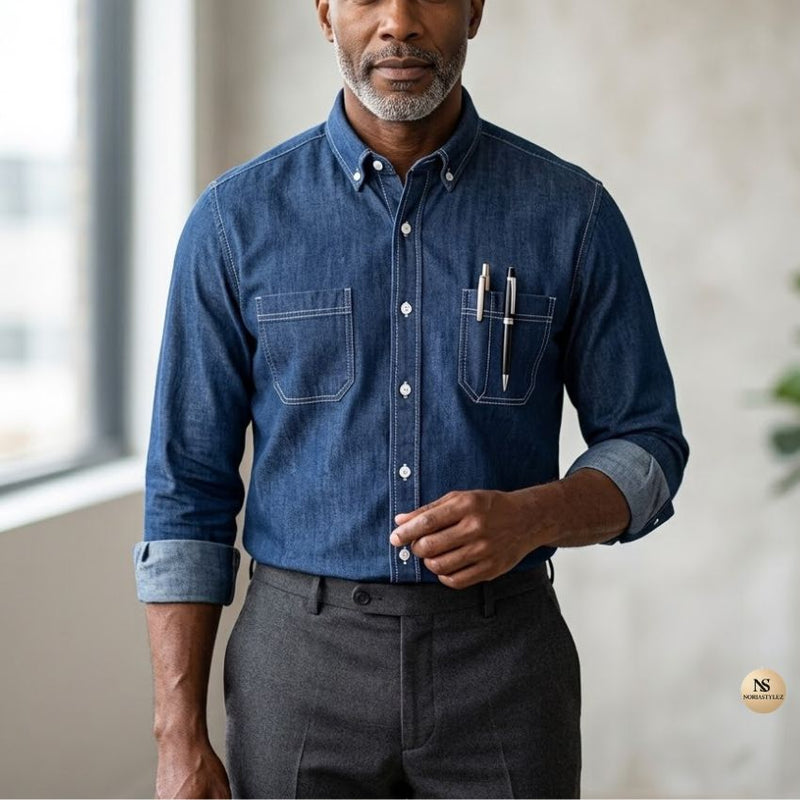 Men’s Premium Fitted Denim Button-Down Shirt