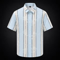 Light Blue Leaf-Striped Short-Sleeve Shirt Men C268 - Sales