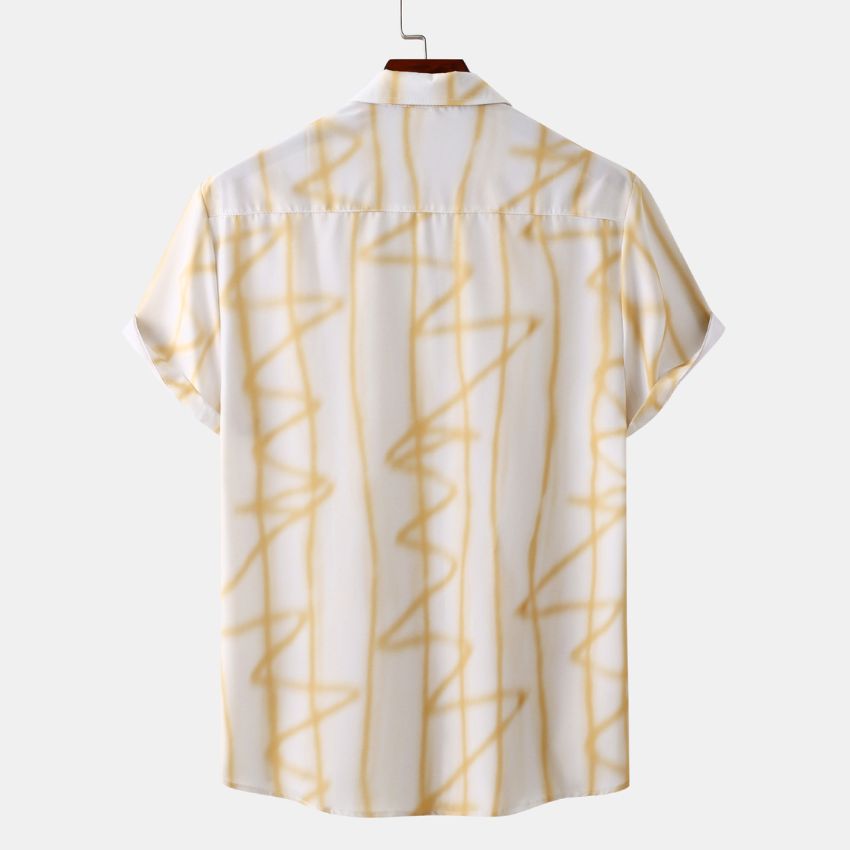 New Men’s Abstract Print Short Sleeve Shirt – Casual Button-Up Shirt