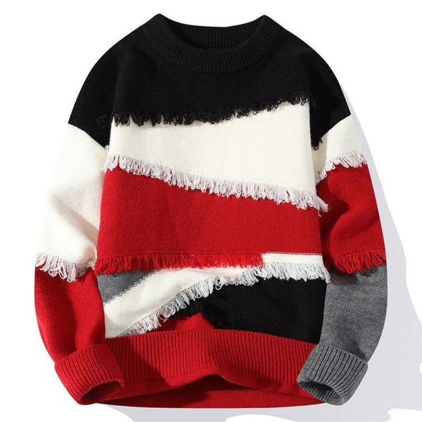 Sleek Men’s Quarter-Round Neck Sweater. Red