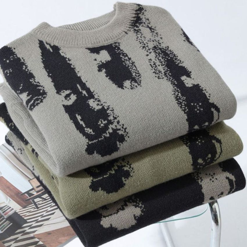 Vintage Knitted Ripped Sweater Black Gray