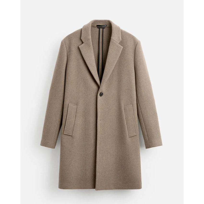 ZARA Men’s Vision Standard Fit Jacket Collar Mid-Length Wool Blend Cachet Coat Mink