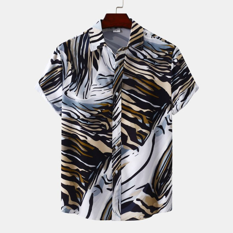 Abstract Tiger-Stripe Print Short Sleeve Resort Shirt