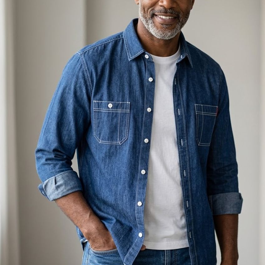 Men’s Premium Fitted Denim Button-Down Shirt