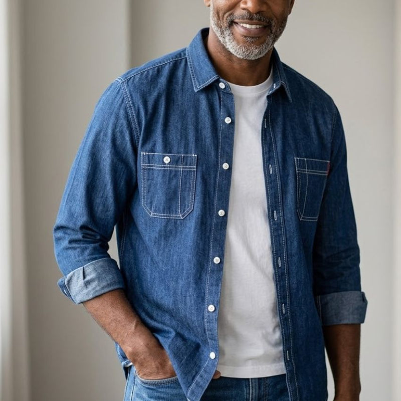 Men’s Premium Fitted Denim Button-Down Shirt