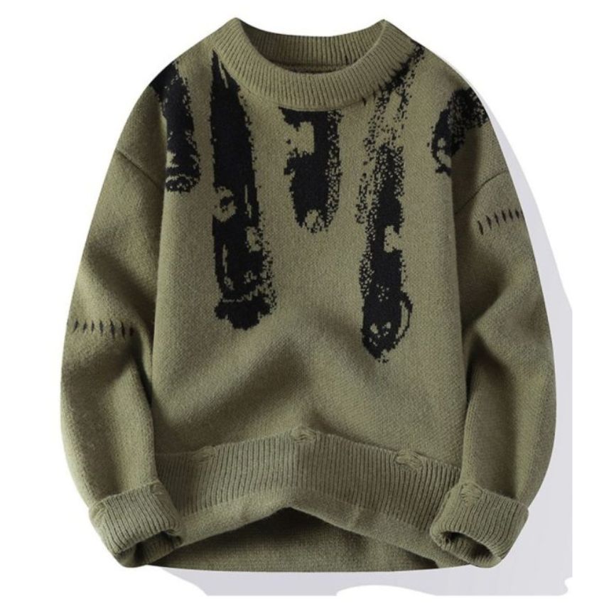 Vintage Knitted Ripped Sweater Black Gray