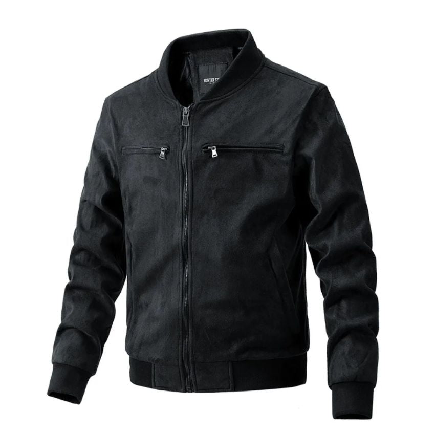 Men’s Double Zipper Standing Collar Jacket Black