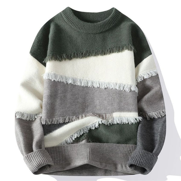 Sleek Men’s Quarter-Round Neck Sweater. Dark Green
