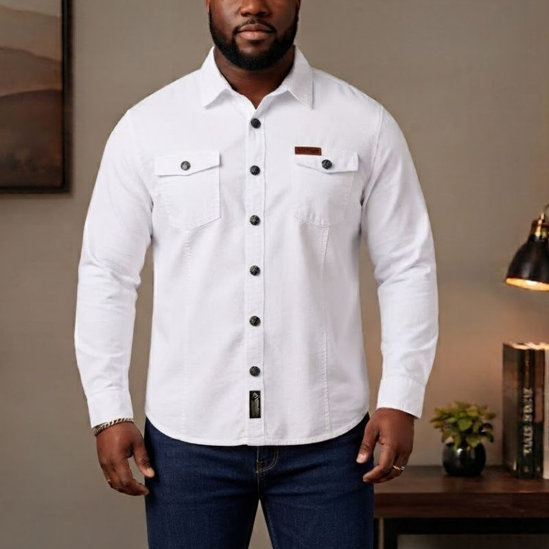 Men's Matte White  Long-Sleeve Outdoor Shirt