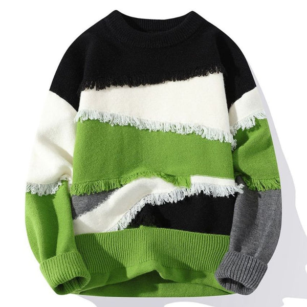 Sleek Men’s Quarter-Round Neck Sweater. Black/Green