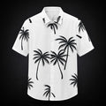 Men’s Summer Tropical Palm Print Short-Sleeve Button-Up Casual Shirt - White C254 - Sales