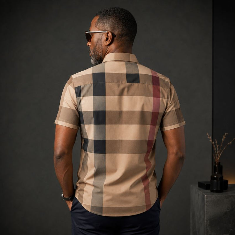 Men’s Premium Style Fit Beige Plaid Short Sleeves Shirt