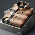 Men’s Premium Style Fit Beige Plaid Short Sleeves Shirt