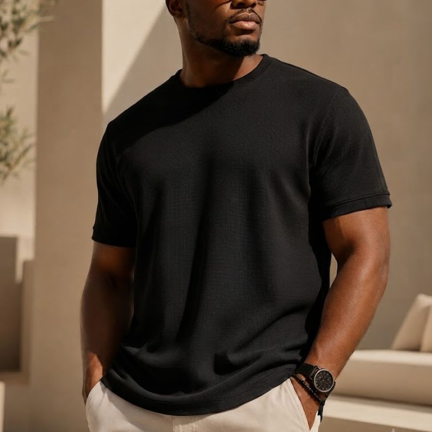 Slate Blue Premium 300 GSM heavyweight Waffle Knit T-Shirt