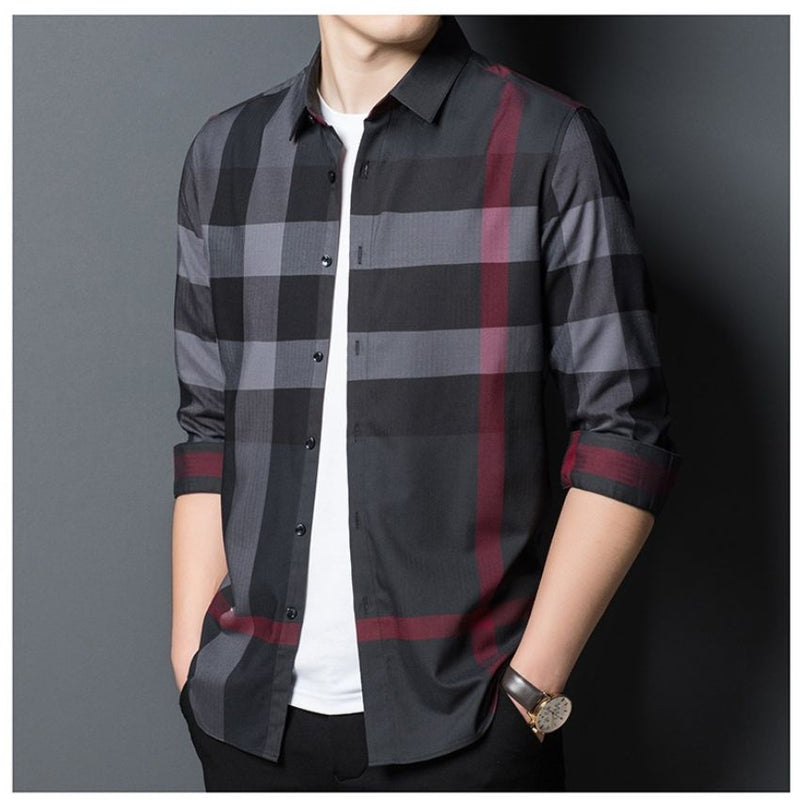 Men’s Premium Charcoal Plaid Long Sleeves Designer Burberry Shirt