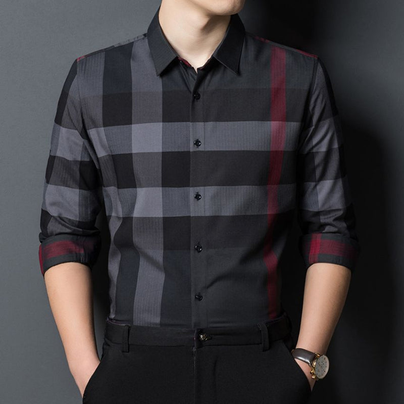 Men’s Premium Charcoal Plaid Long Sleeves Designer Burberry Shirt