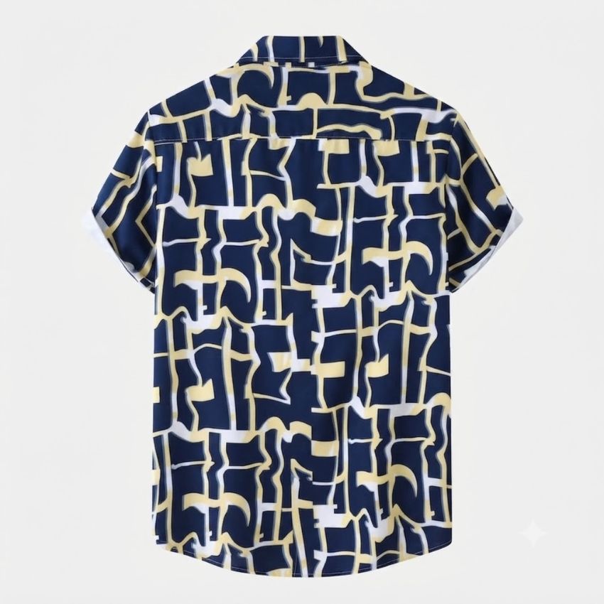 Blue Short Sleeve Shirt Bamboo Pattern Beach Casual Fit Shirts - Sales