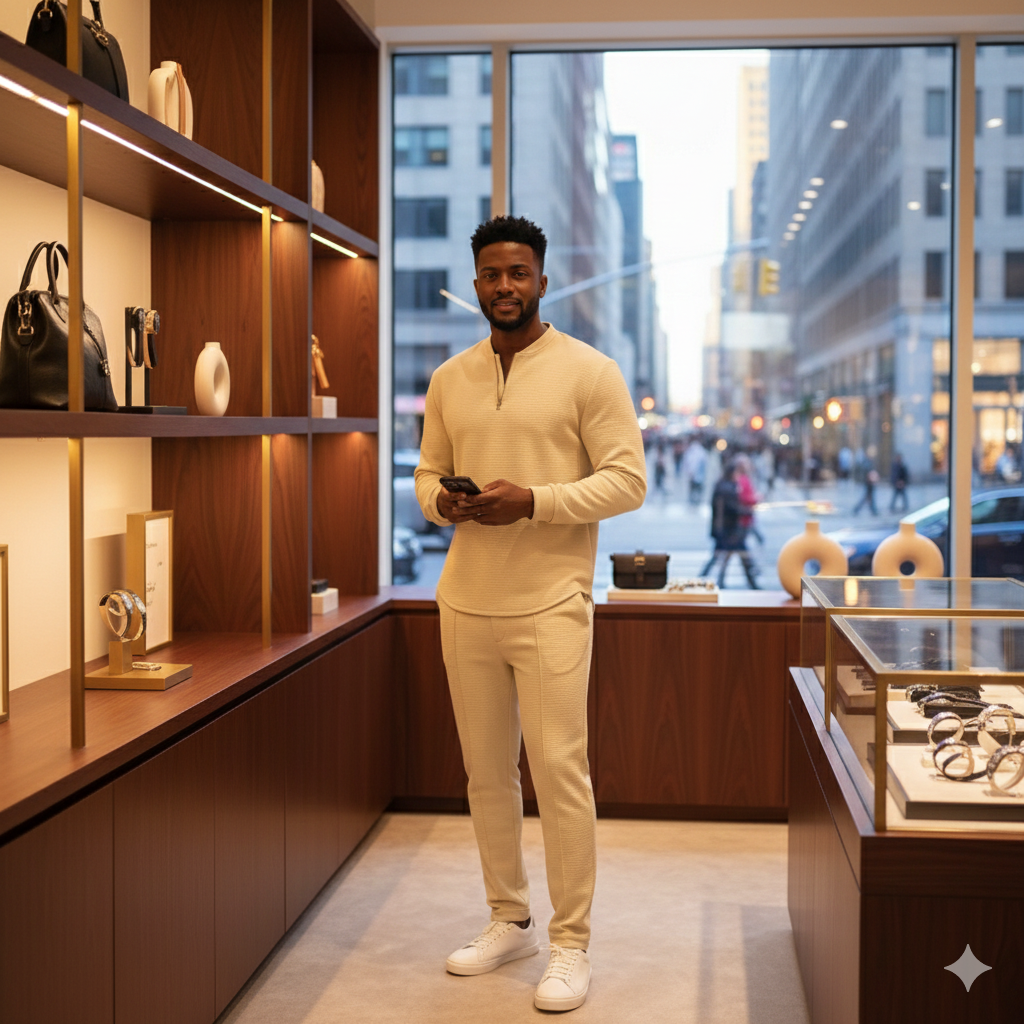 Cream Textured Two-Piece Set for Men