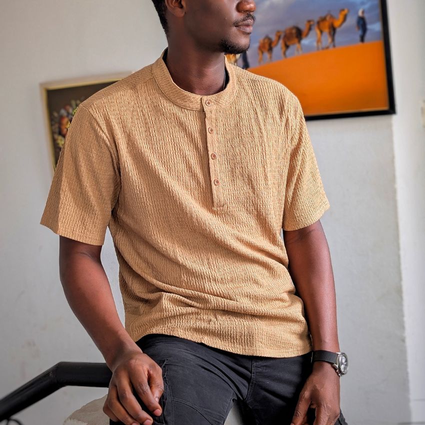 Khaki Retro Cotton and Linen Striped Shirt Casual Loose Shirt