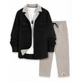 Men's Black Contrast Collar Textured Shacket & Pants Set