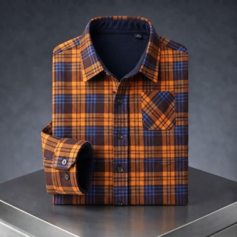 Men's Classic Orange Thermal-Lined Flannel Shirt