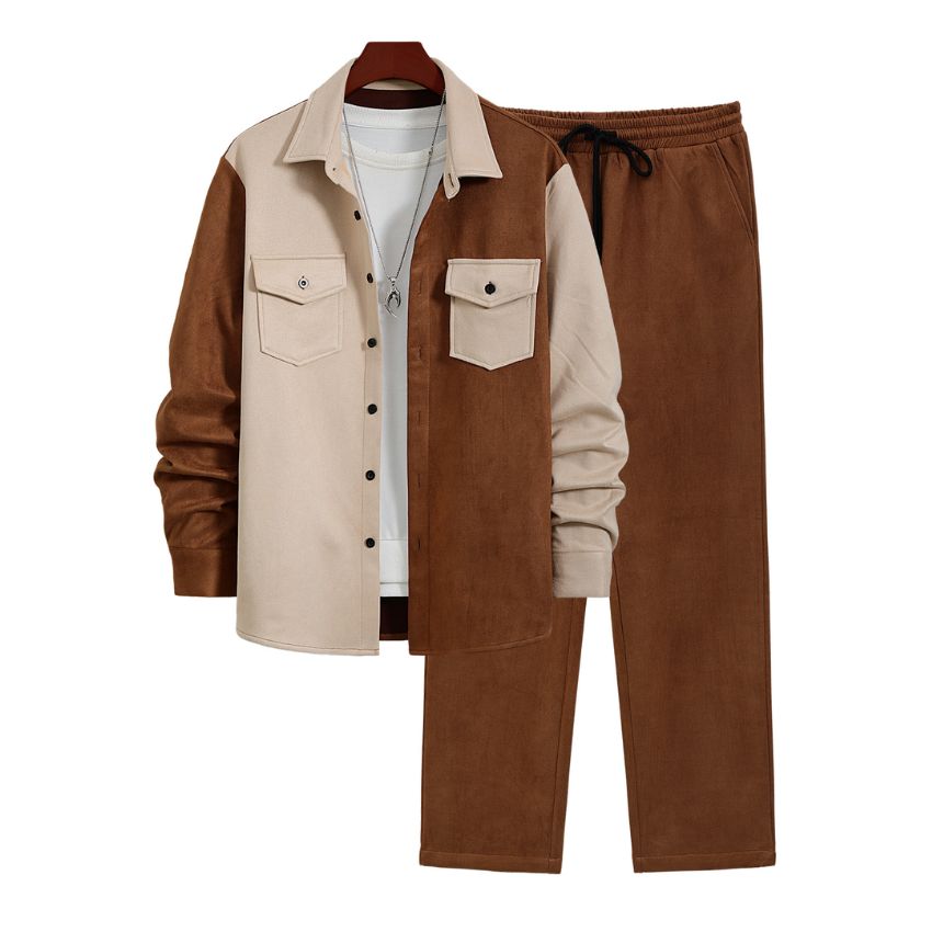 Men's Colorblock Suede Shacket & Jogger Set