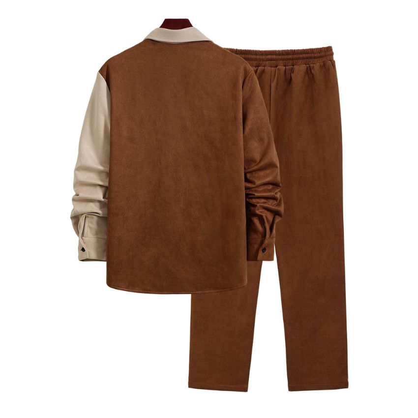 Men's Colorblock Suede Shacket & Jogger Set