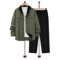 Men's Contrast Collar Textured Shacket & Pants Set