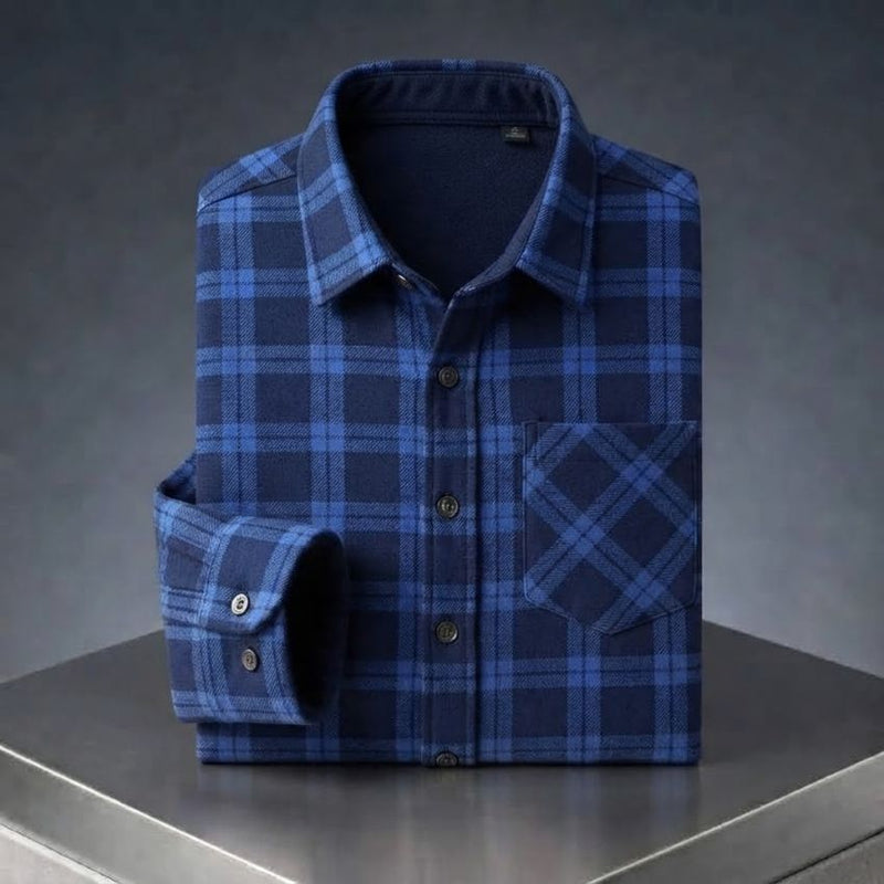Men’s Premium Thermal-Lined Plaid Navy Blue/Black Shirt