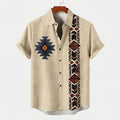 Men's Southwestern Aztec Diamond Print Linen Shirt