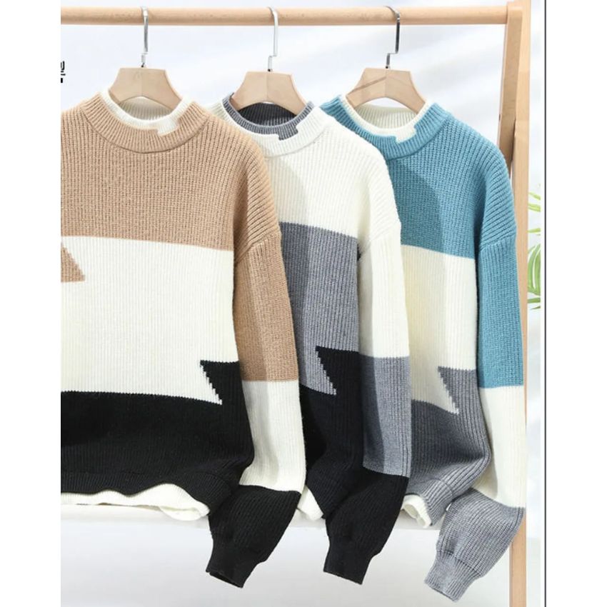 Round Neck Fit Fashion Sweater - Blue - Noriastylez