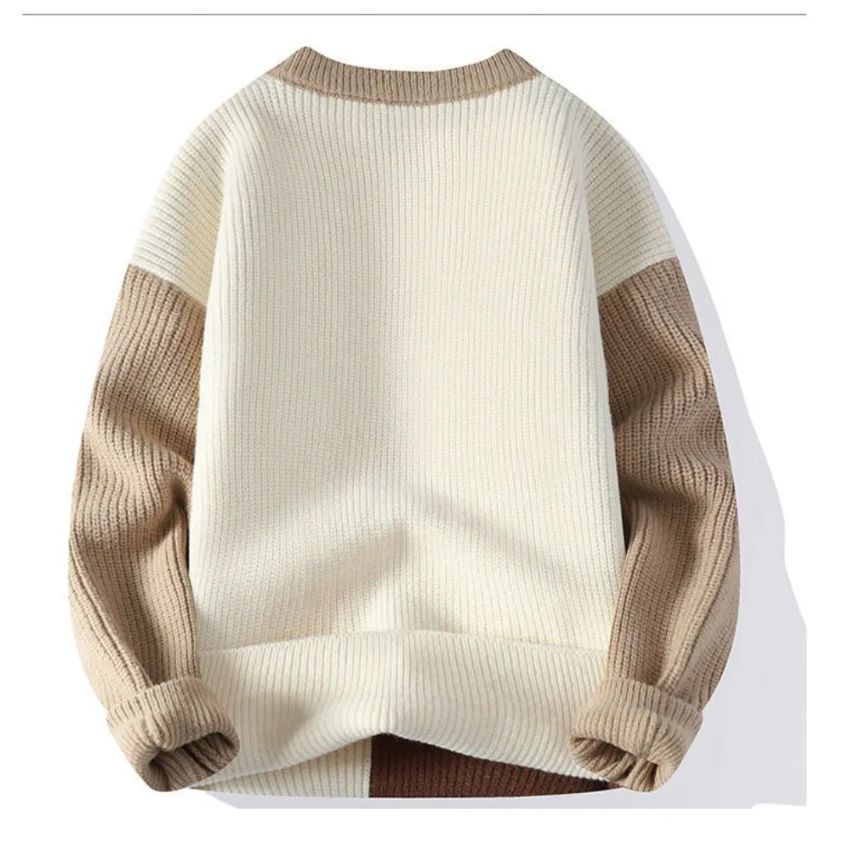 White and Brown Soft Knitted Pullover Sweater - Noriastylez