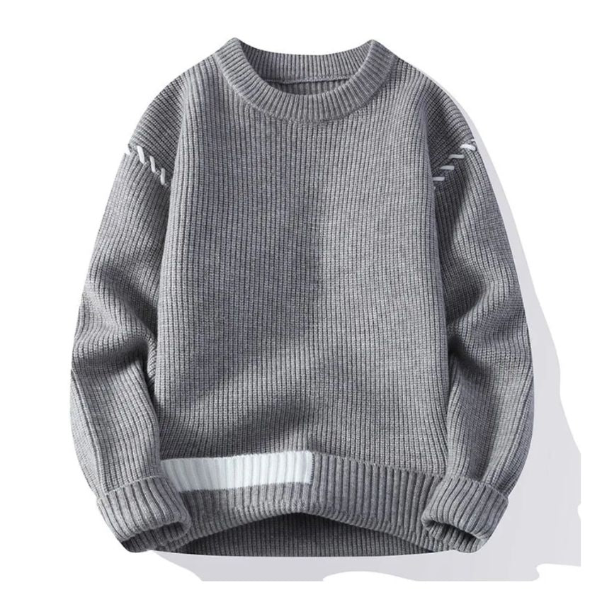 Casual Loose Knit Patchwork Sweater - Grey - Noriastylez