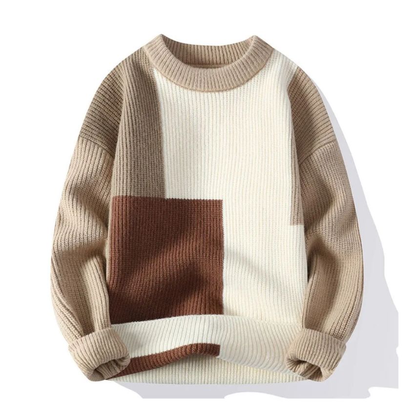 White and Brown Soft Knitted Pullover Sweater - Noriastylez