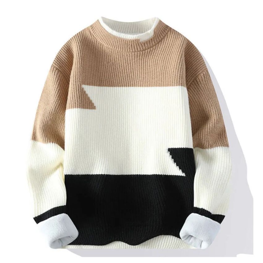 Round Neck Fit Fashion Sweater - Khaki - Noriastylez