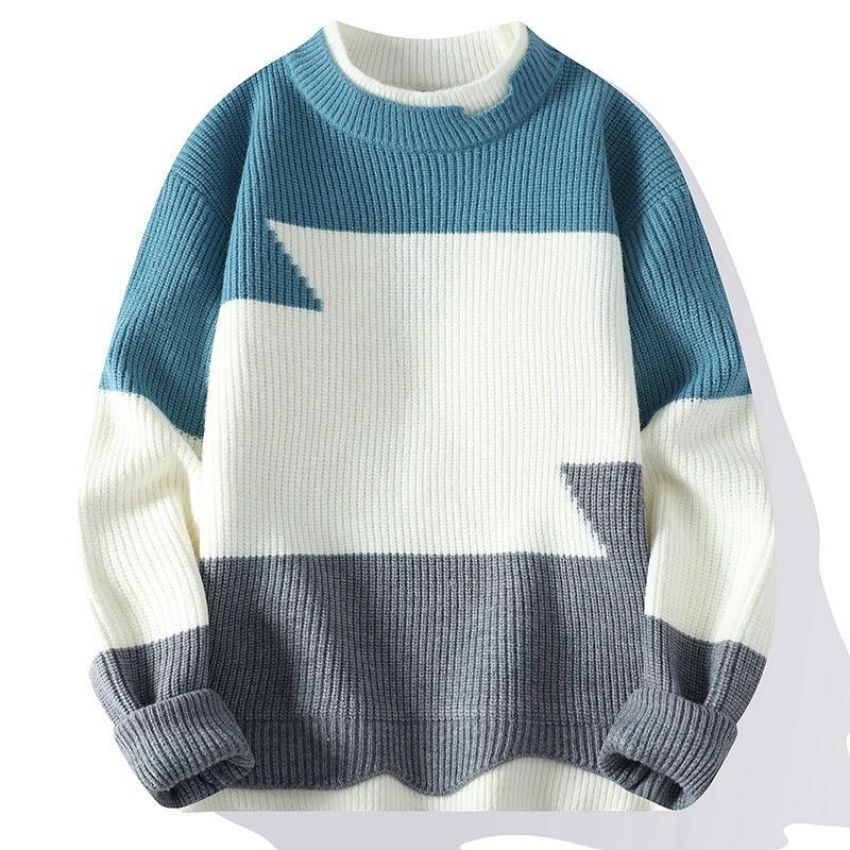 Round Neck Fit Fashion Sweater - Blue - Noriastylez