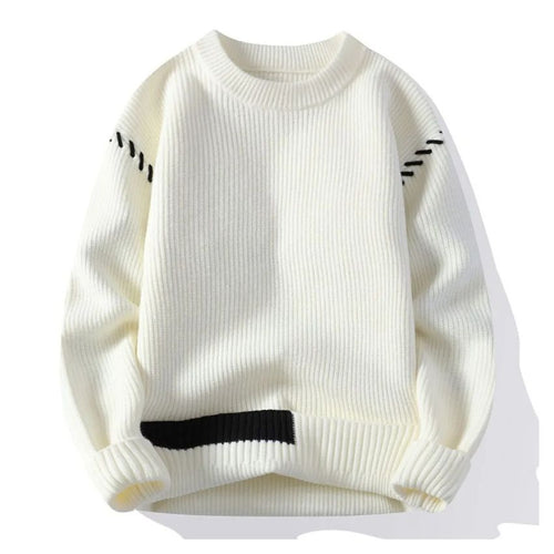 Casual Loose Knit Patchwork Sweater - White - Noriastylez