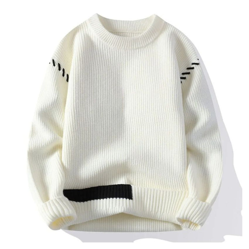 Casual Loose Knit Patchwork Sweater - White - Noriastylez