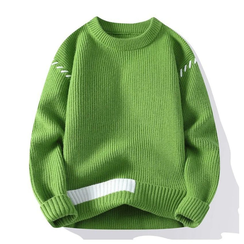 Casual Loose Knit Patchwork Sweater - Green - Noriastylez