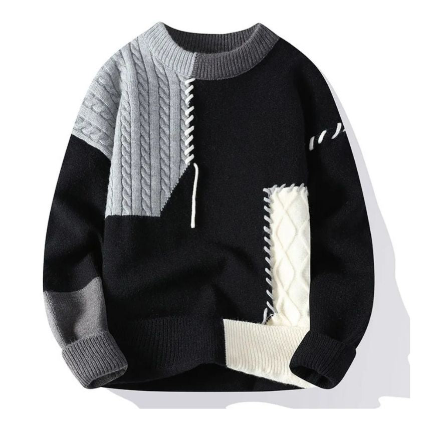 Grey and Black Long Sleeve Knit Sweater - Noriastylez