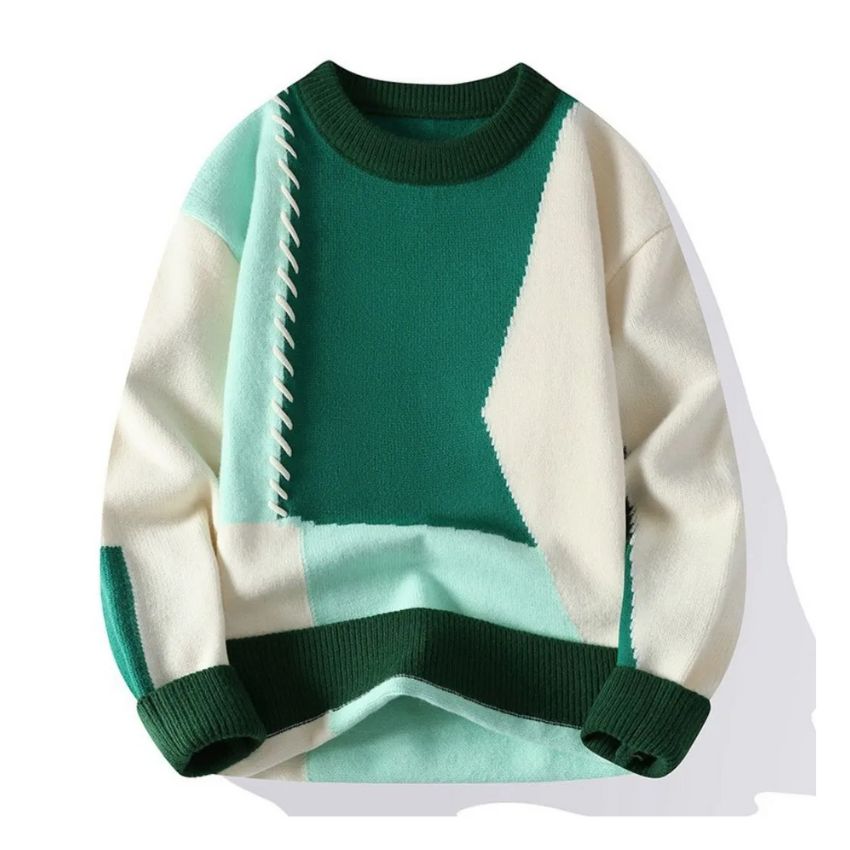 Green Knitted Fashion Patchwork Sweater - Noriastylez