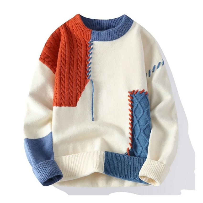 Designer retro stitching knitted sweater - Noriastylez