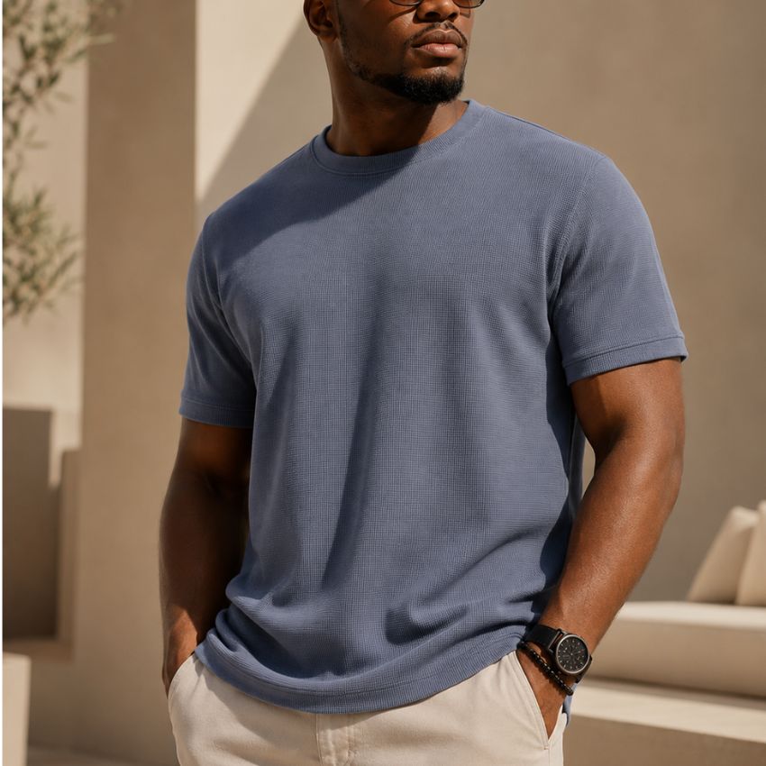 Slate Blue Premium 300 GSM heavyweight Waffle Knit T-Shirt