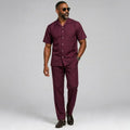 Riviera Cuban Two-Piece Short-Sleeve Shirt & Trouser Set – Wine